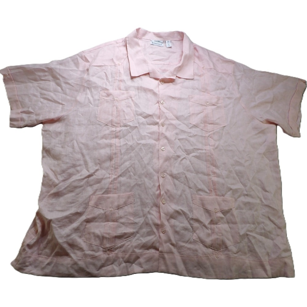 Cubavera Linen Camp Shirt Men 5XL Pink Button Down Short Sleeve Cuban Casual Top